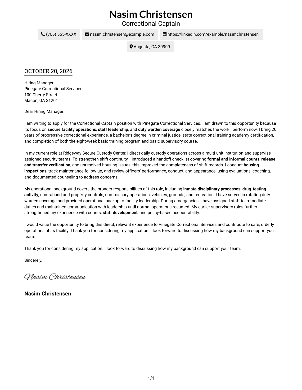 Cover letter example — page 1