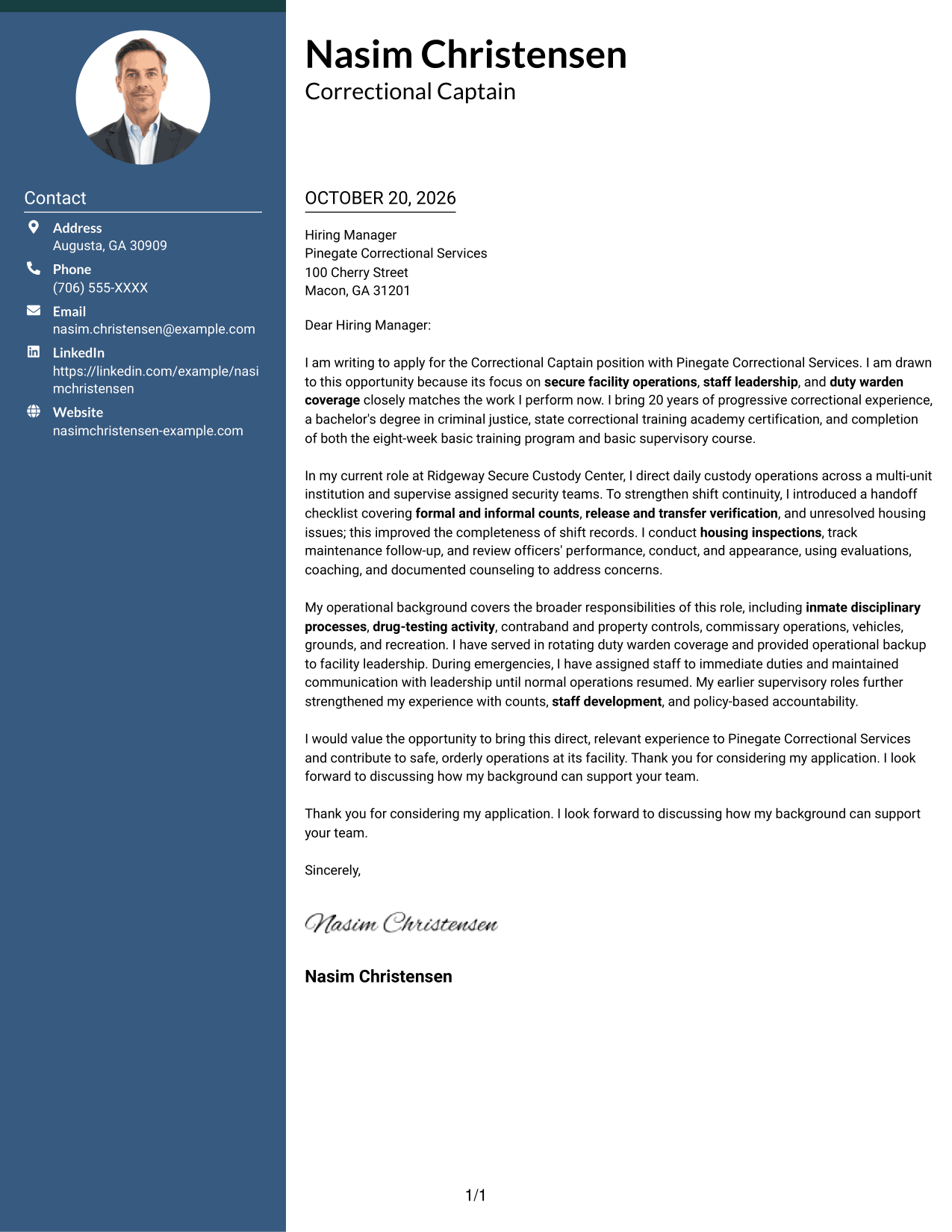 Cover letter example — page 1