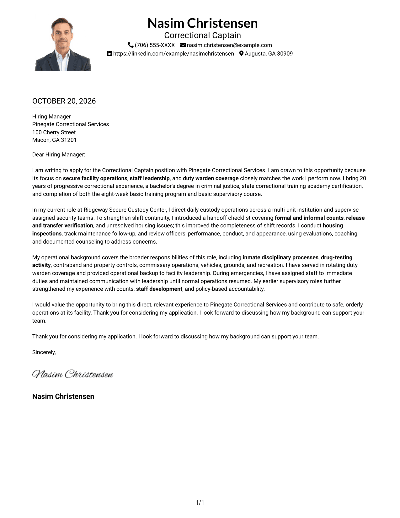 Cover letter example — page 1