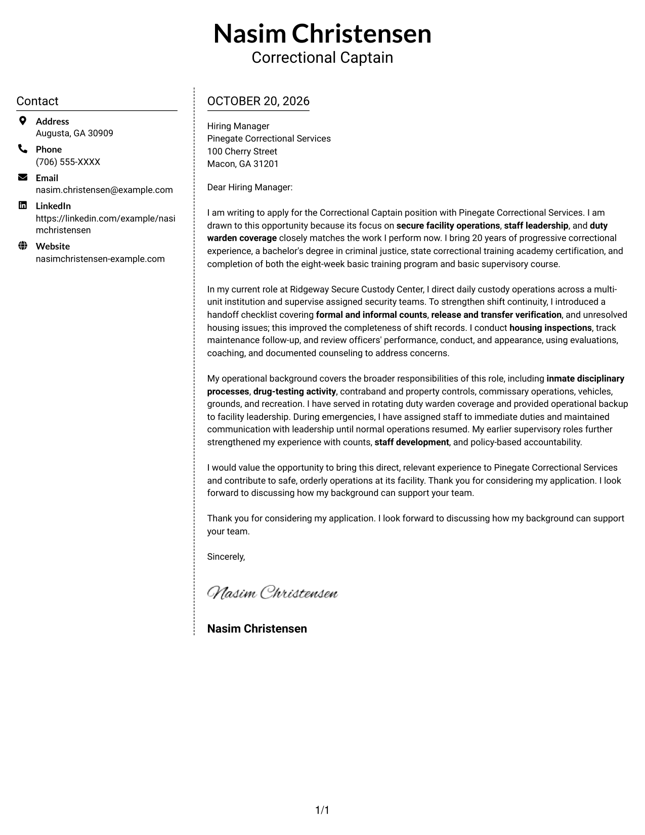 Cover letter example — page 1