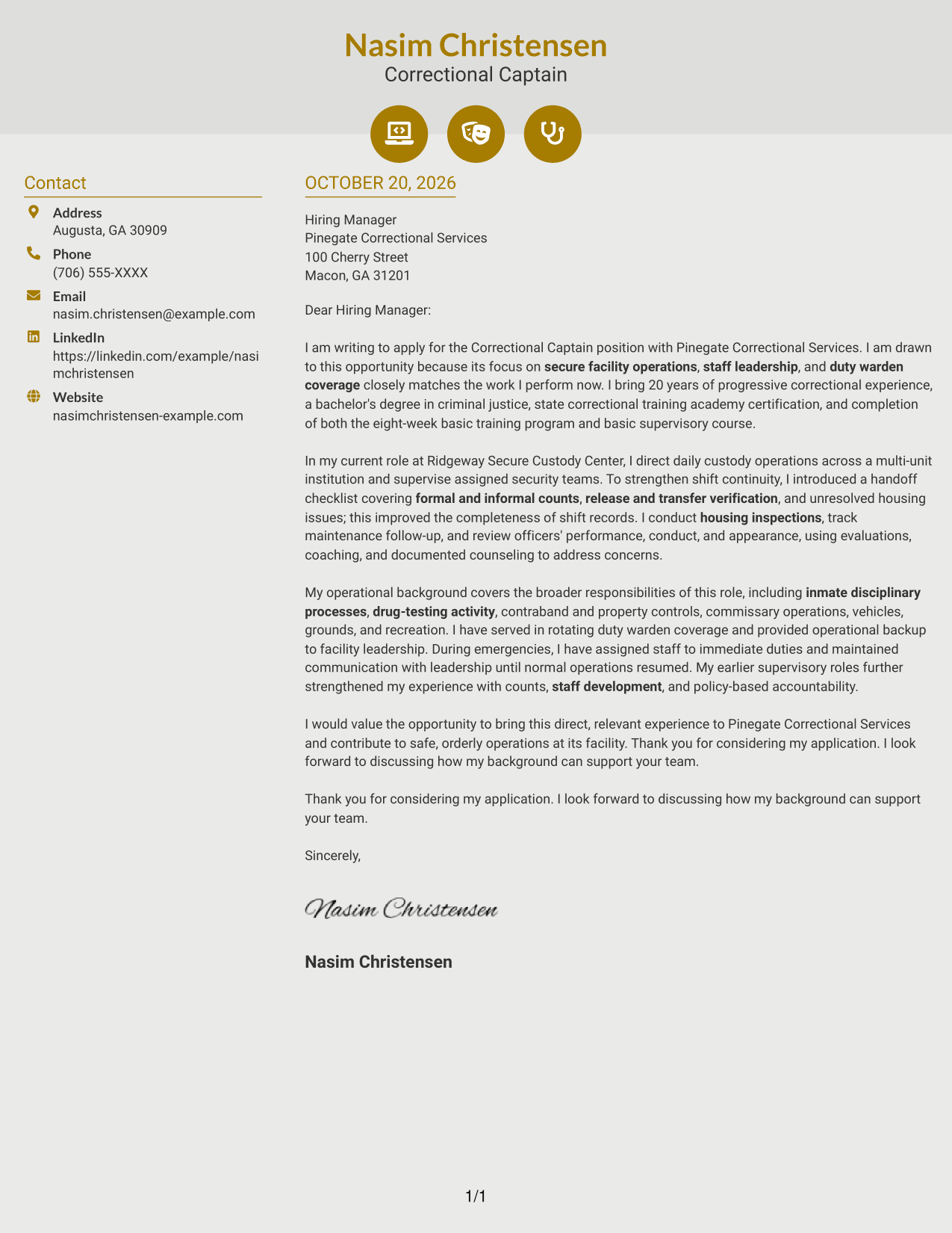 Cover letter example — page 1