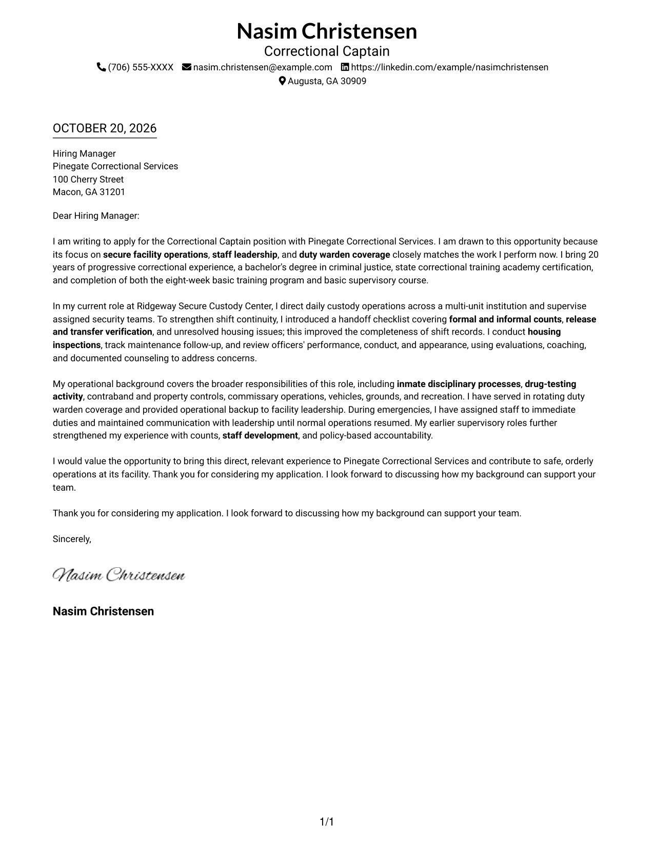 Cover letter example — page 1