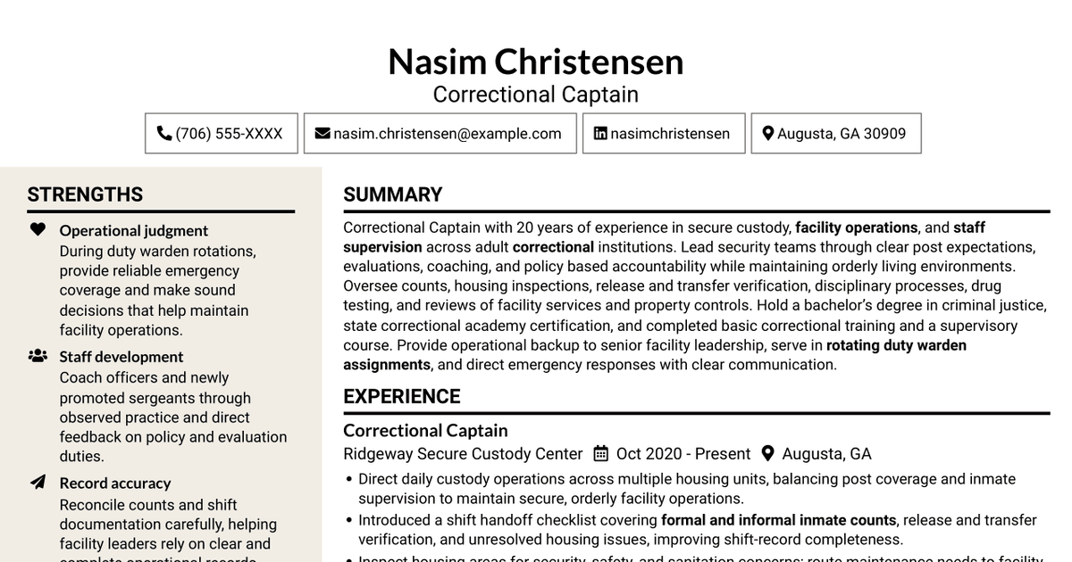 7 Correctional Captain - Facility Operations Resume Templates with Example
