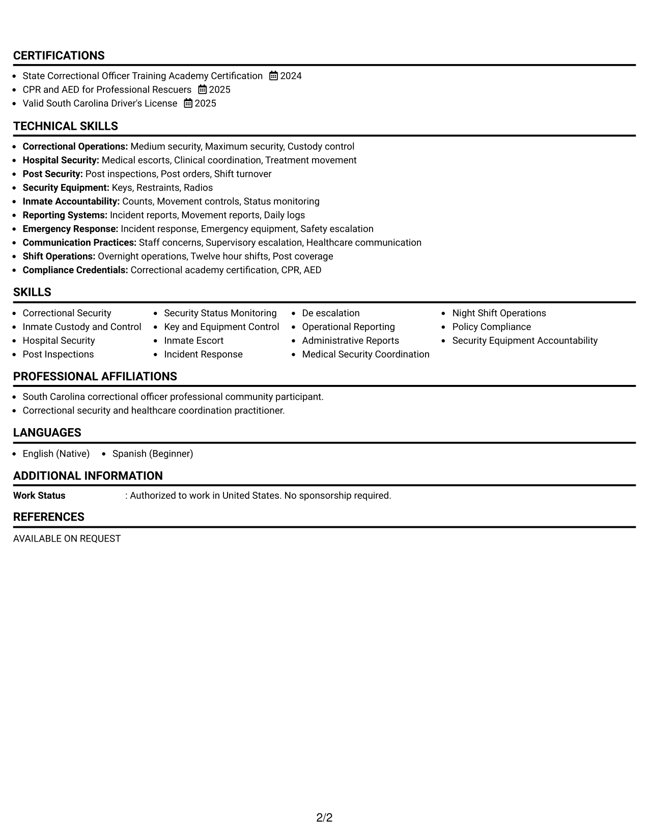Resume Example Page 2