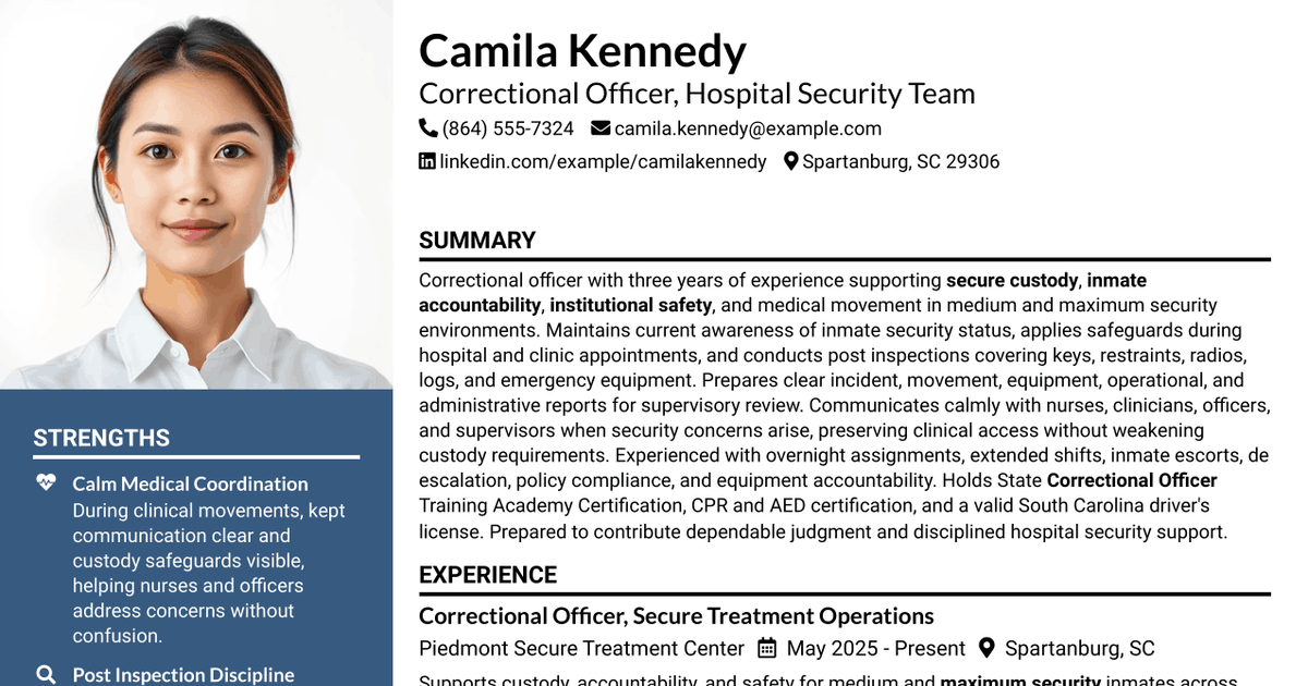 7 Correctional Officer - Hospital Security Team Resume Templates with Example