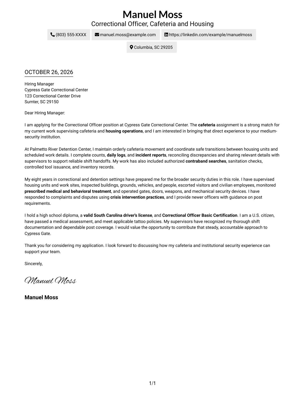 Cover letter example — page 1
