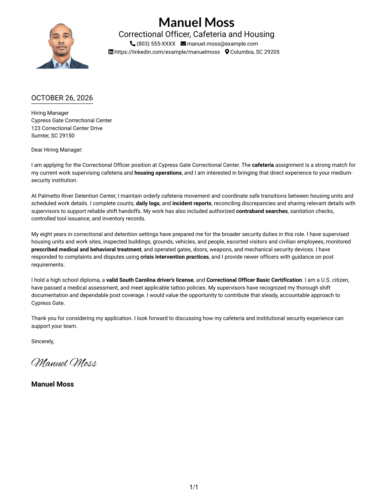 Cover letter example — page 1