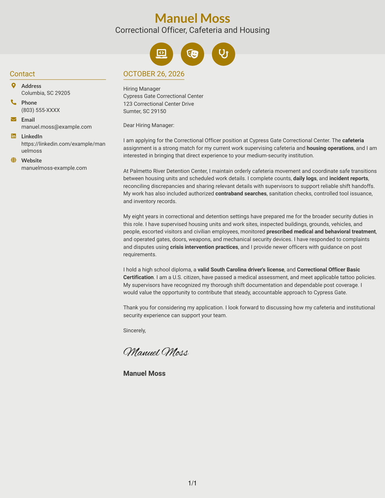 Cover letter example — page 1