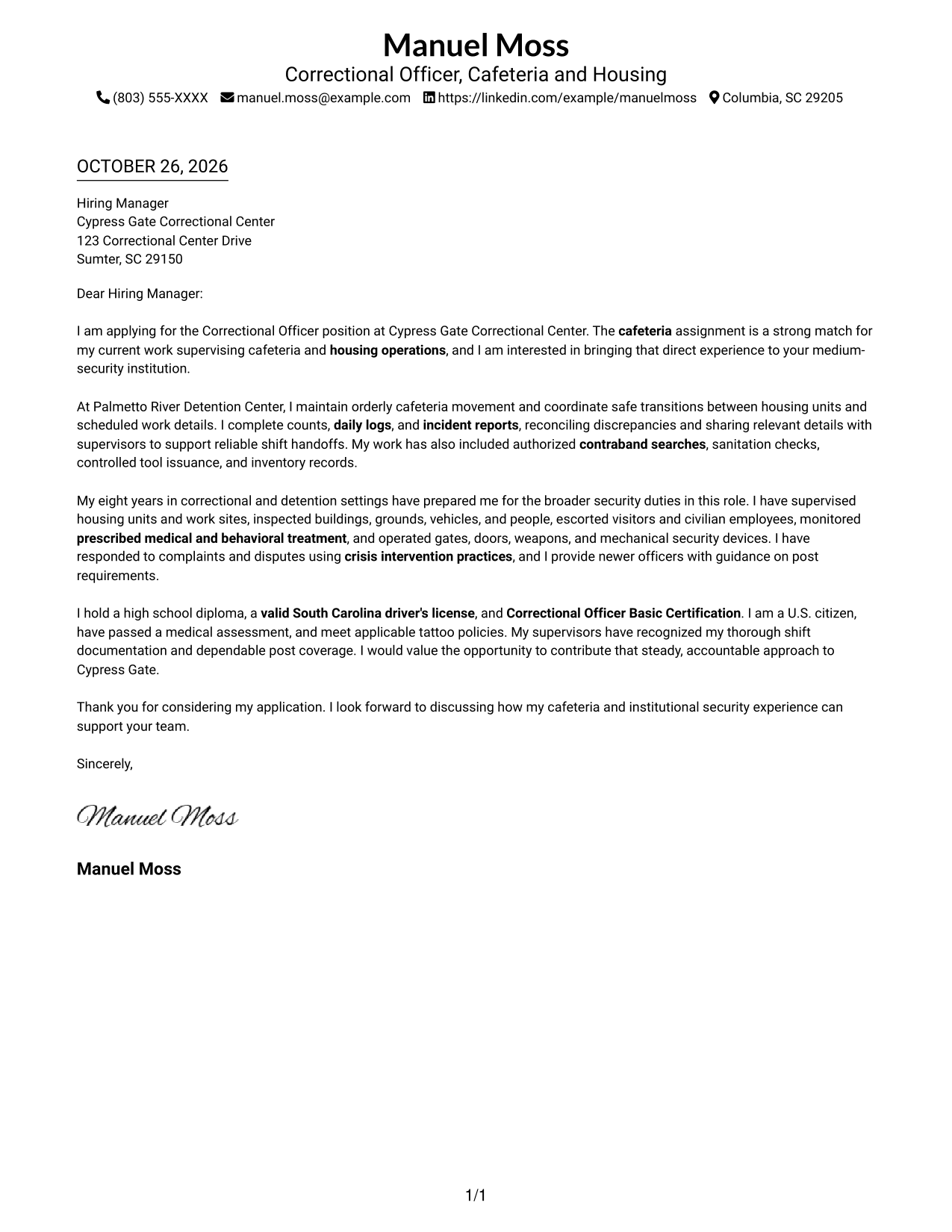 Cover letter example — page 1