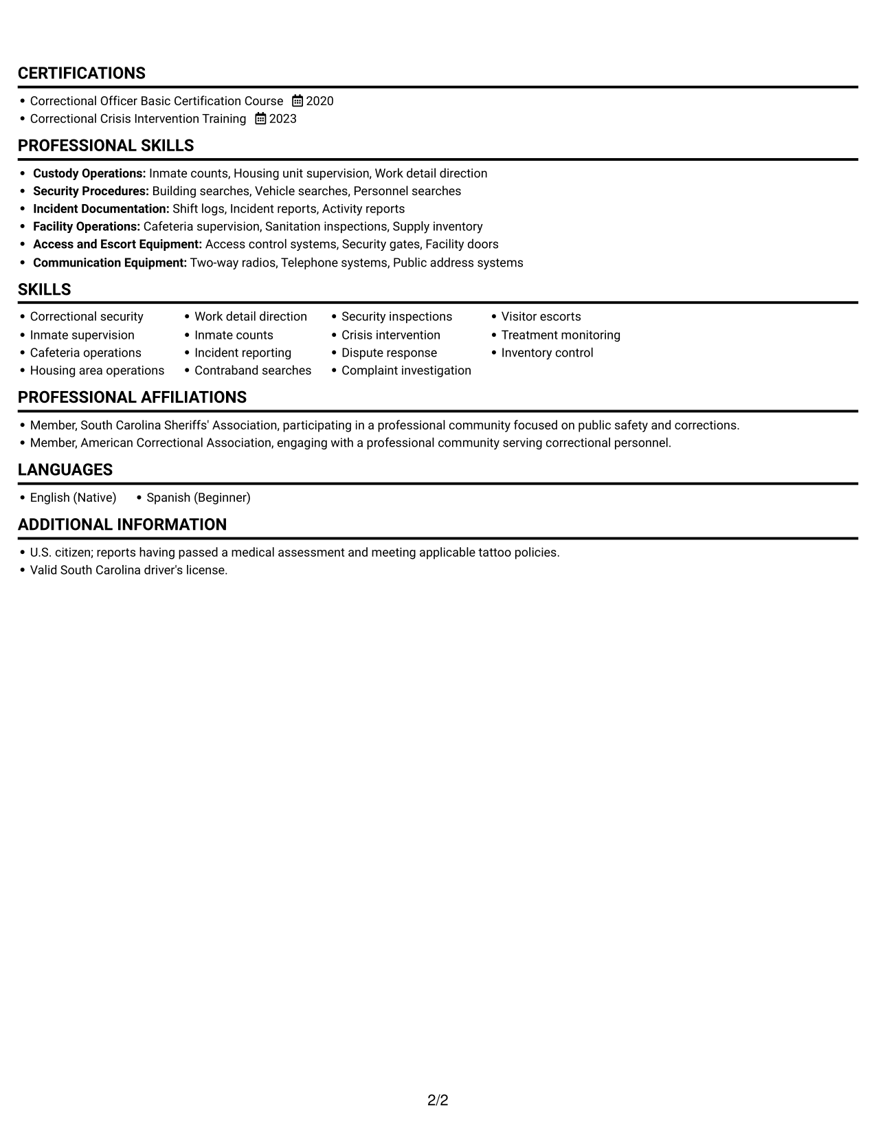 Resume example — page 2