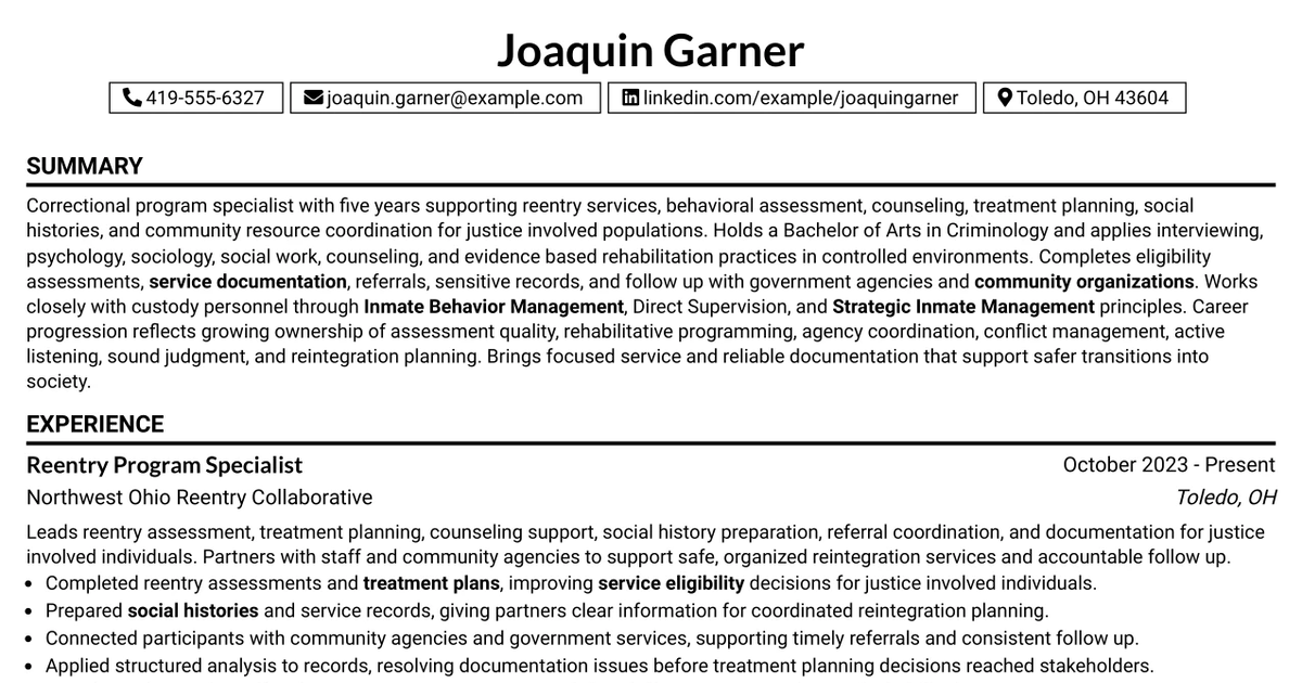 33 Correctional Program Specialist - Reentry and Rehabilitation Resume Templates with Example 2026 (ATS-Optimized)