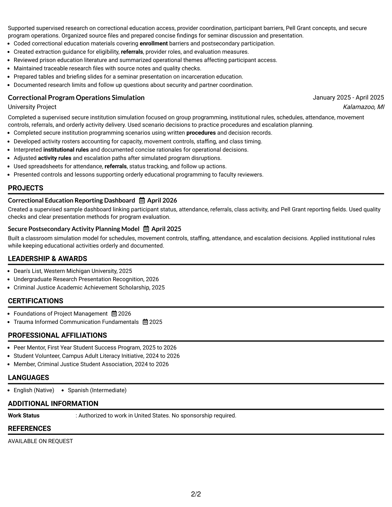 Resume Example Page 2