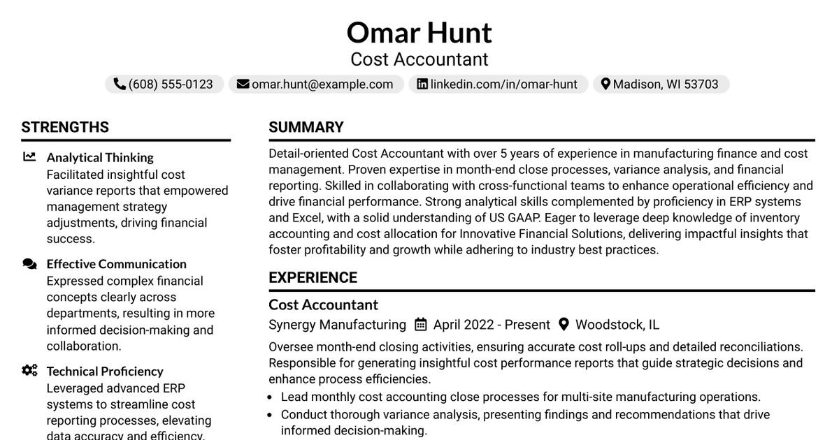 33 Cost Accountant Resume Templates with Example 2026 (ATS-Optimized)