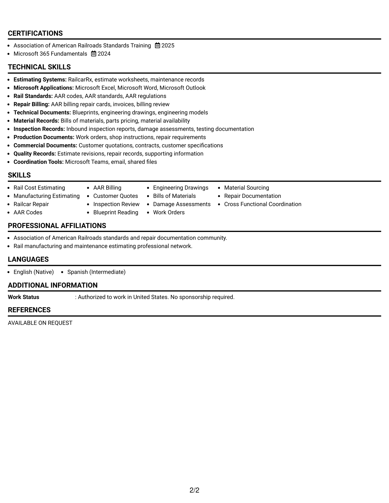Resume Example Page 2