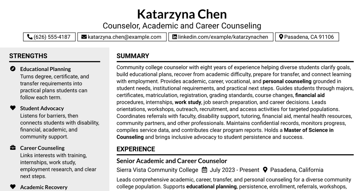 7 Counseling Resume Templates with Example