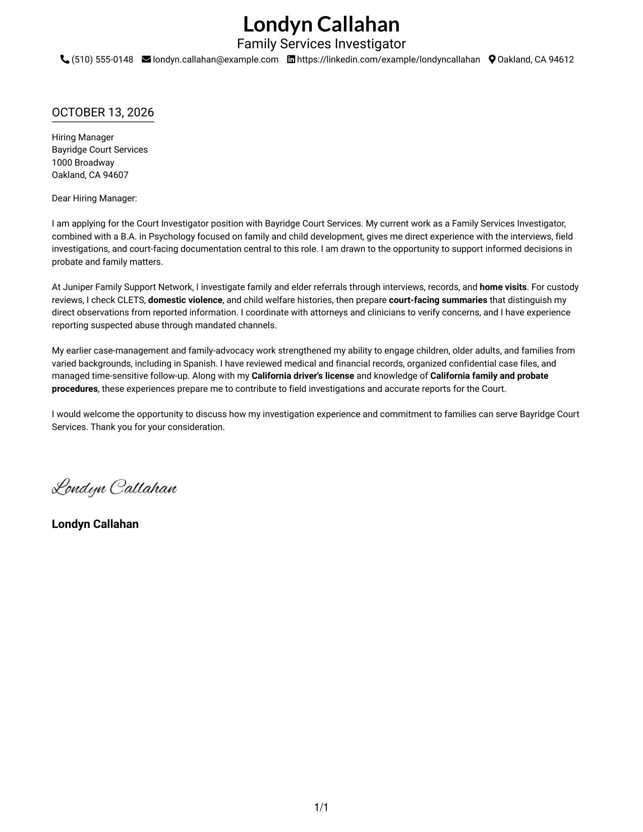 Cover Letter Example Page 1