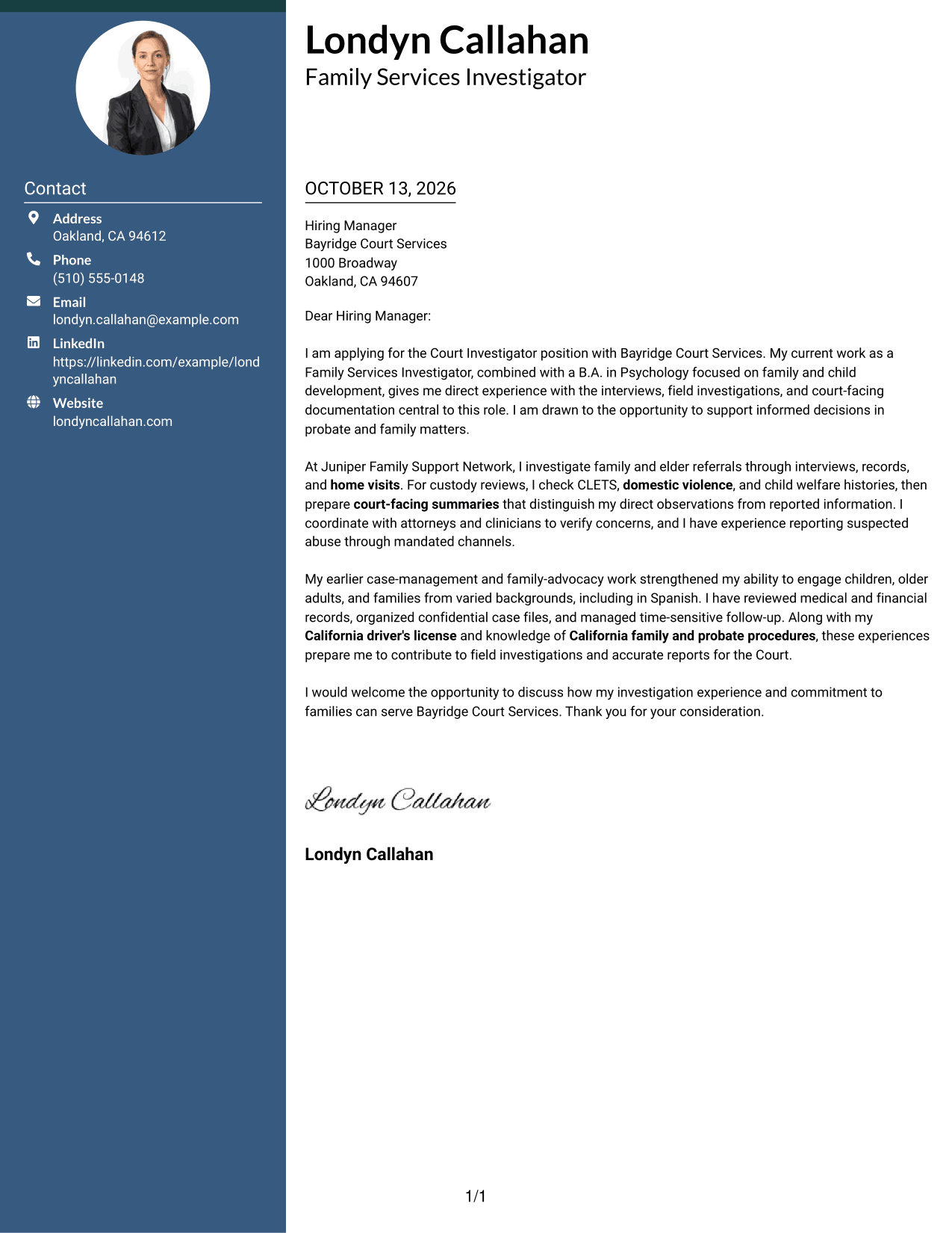 Cover Letter Example Page 1