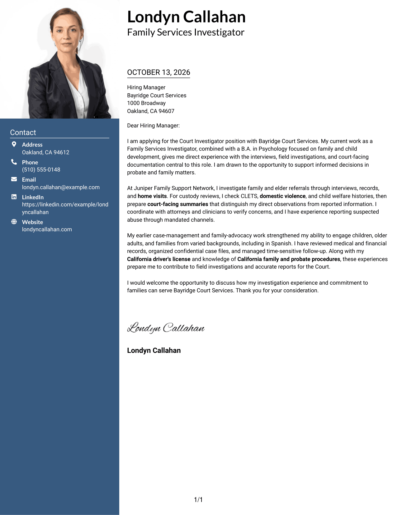Cover Letter Example Page 1