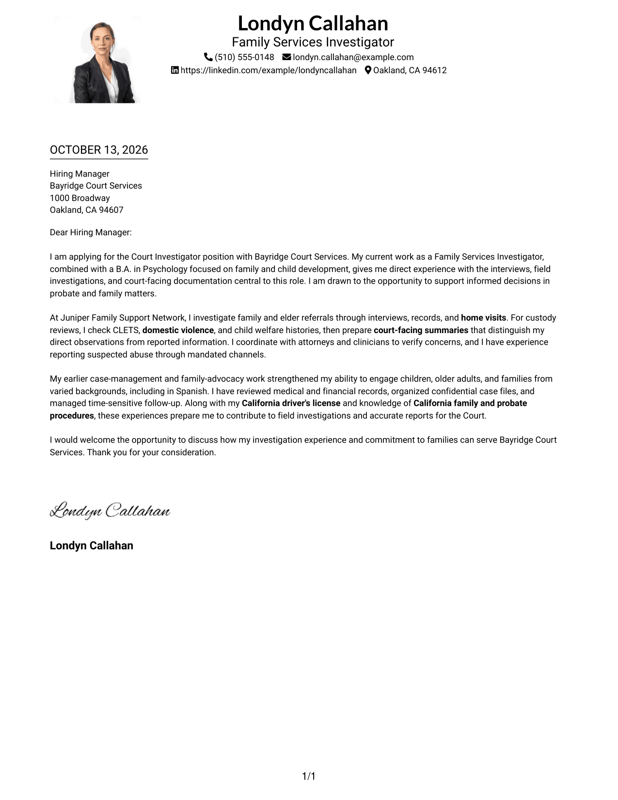 Cover Letter Example Page 1