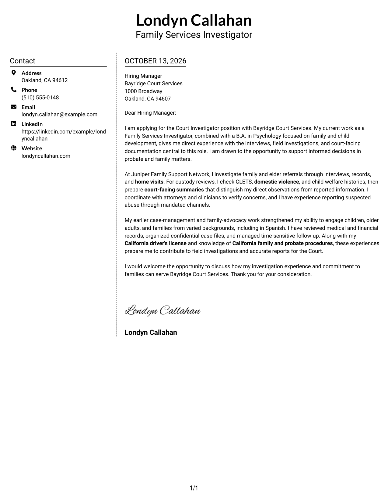 Cover Letter Example Page 1