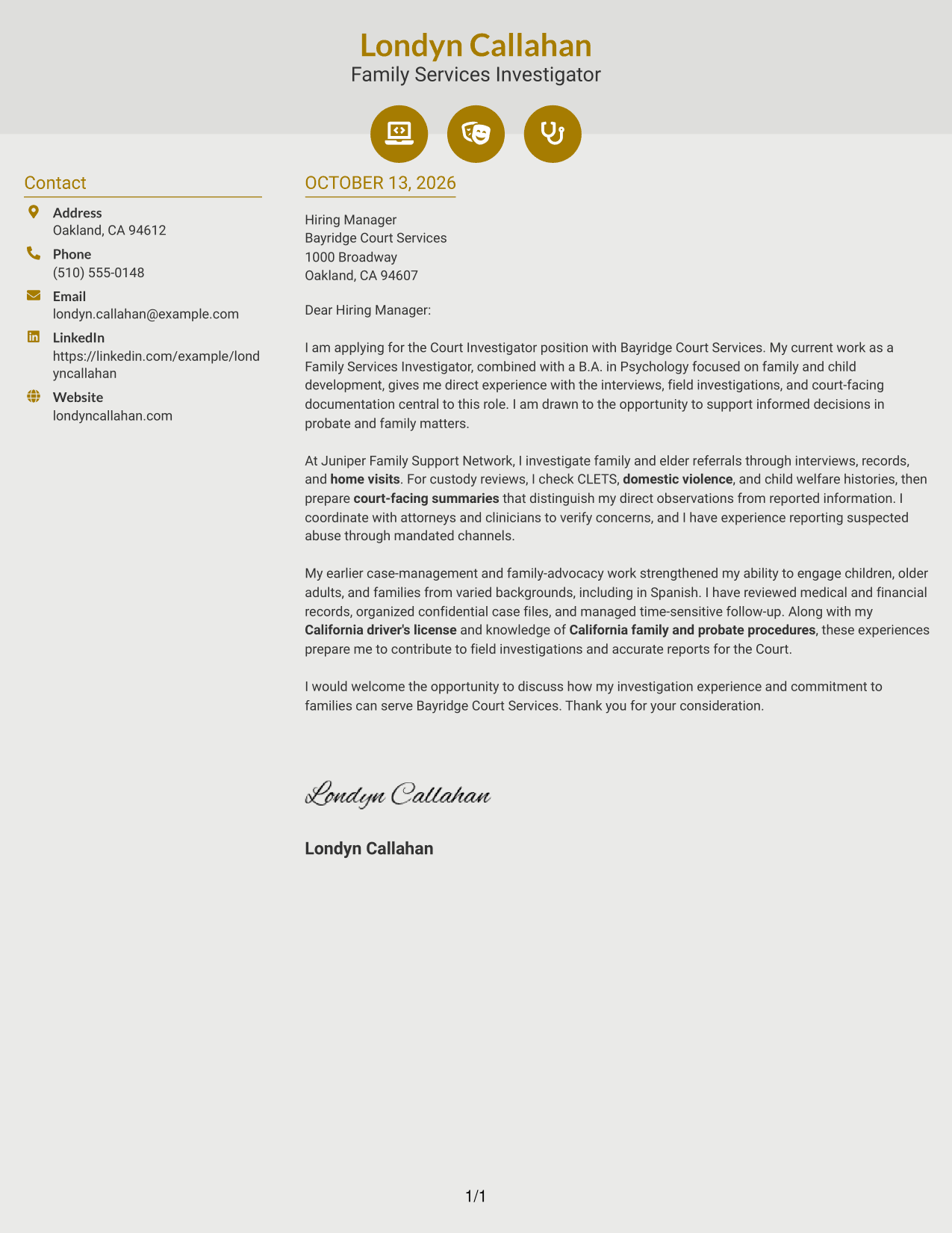 Cover Letter Example Page 1