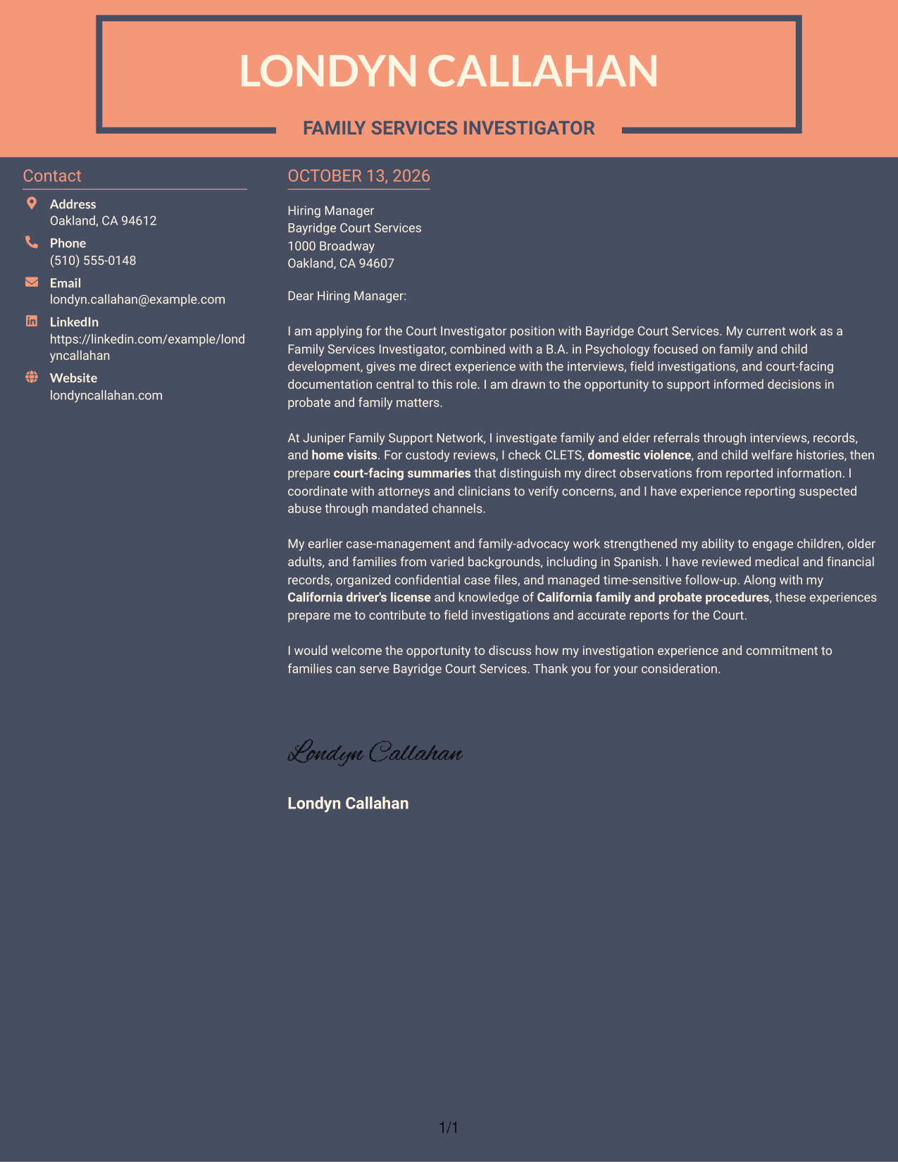 Cover Letter Example Page 1