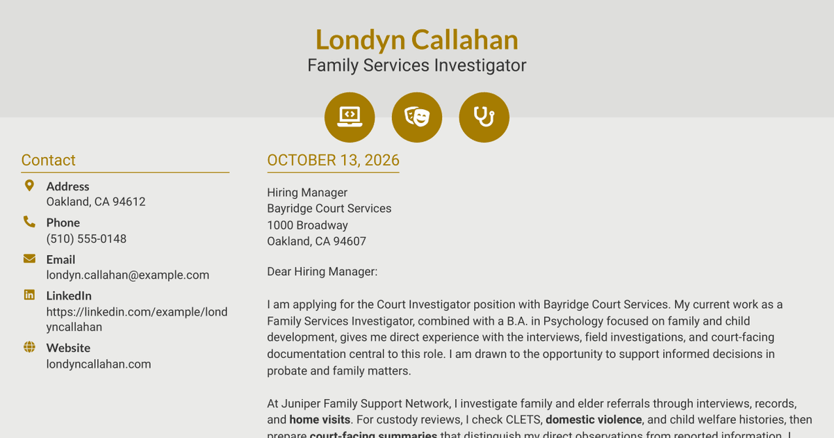 7 Court Investigator - Probate and Family Court Cover Letter Templates with Example