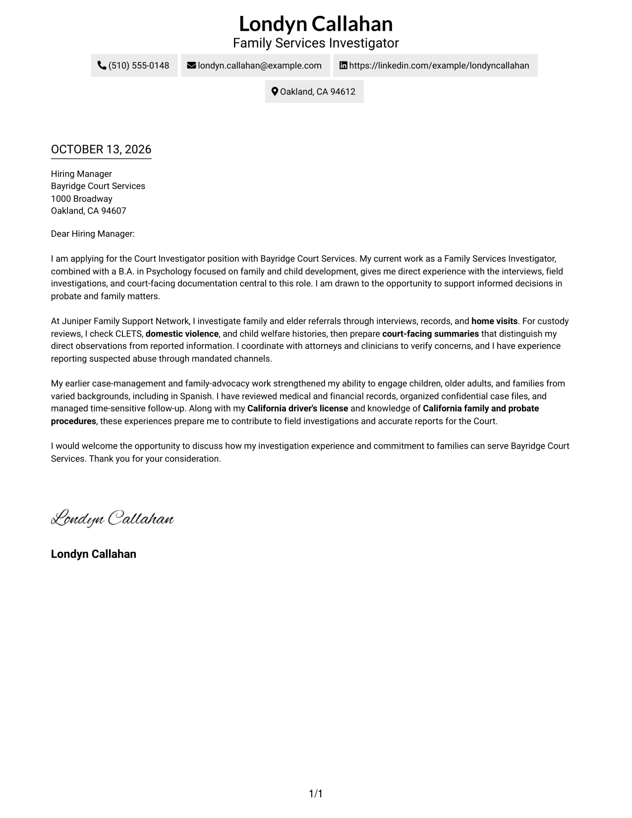 Text/Fang Style Cover Letter Preview