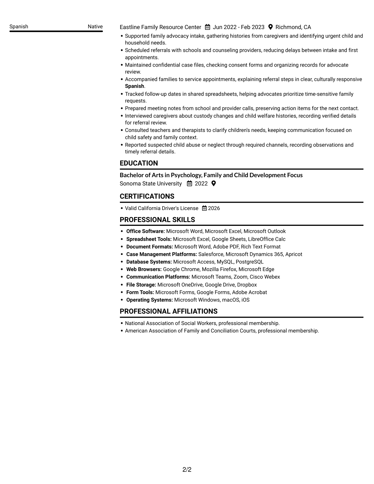 Resume Example Page 2