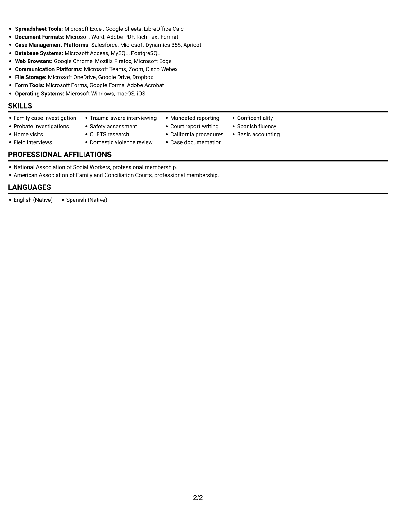 Resume Example Page 2