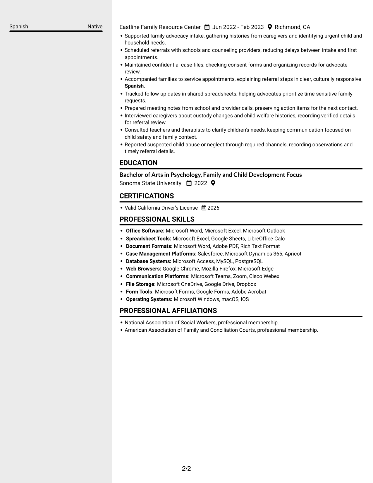 Resume Example Page 2