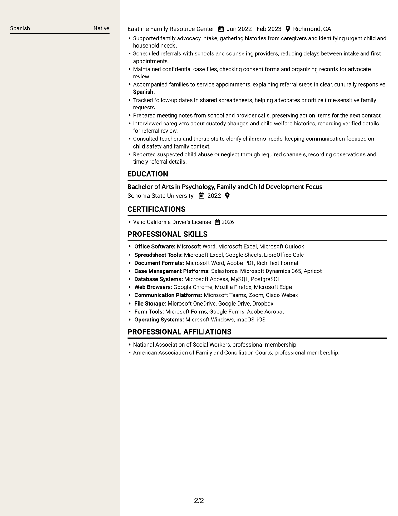 Resume Example Page 2