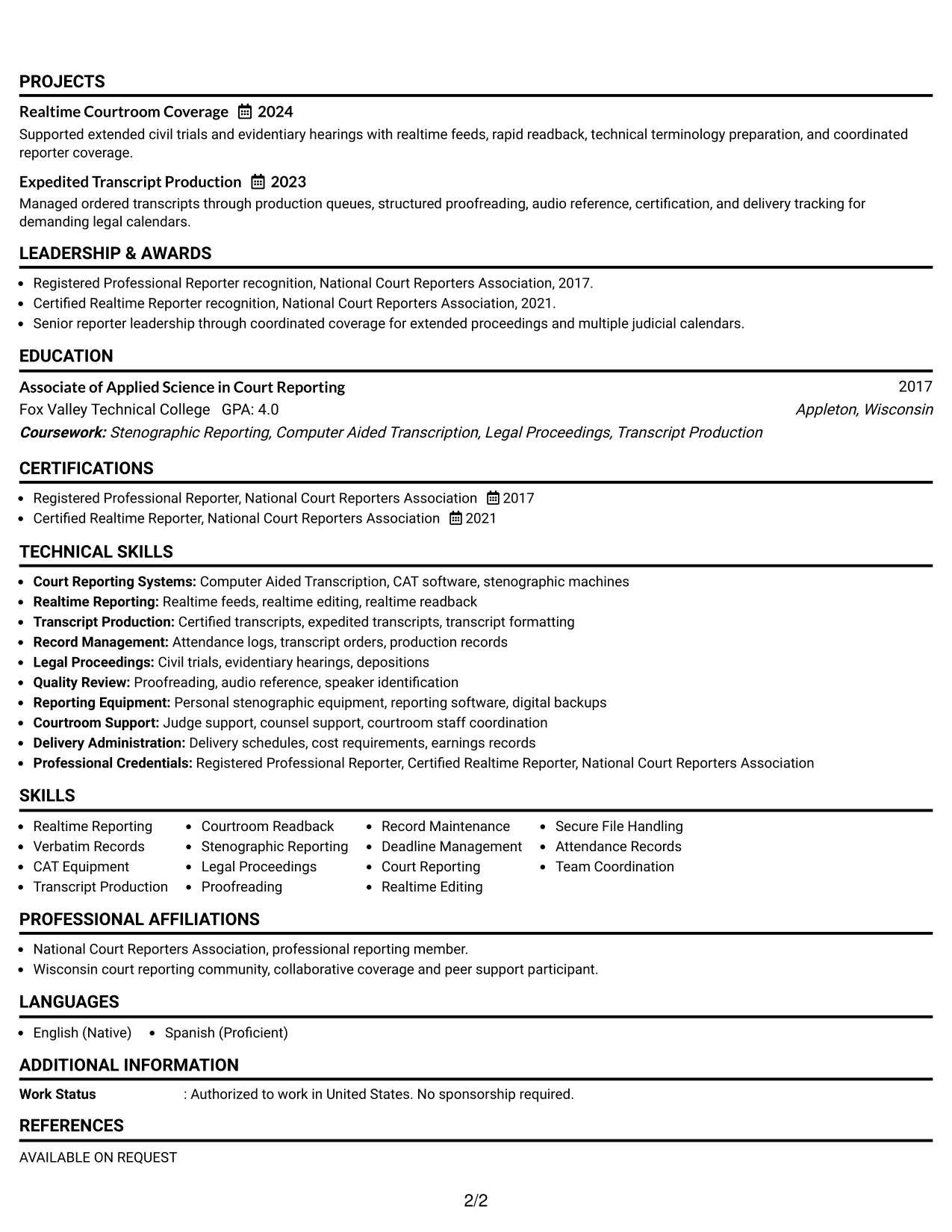 Resume Example Page 2
