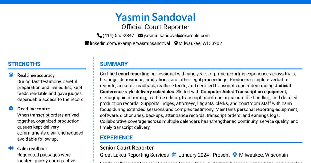 7 Court Reporter - Official Court Proceedings Resume Templates with Example