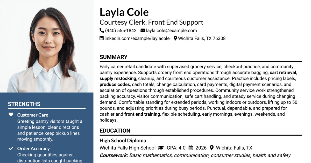 7 Courtesy Clerk (Sacker) Resume Templates with Example
