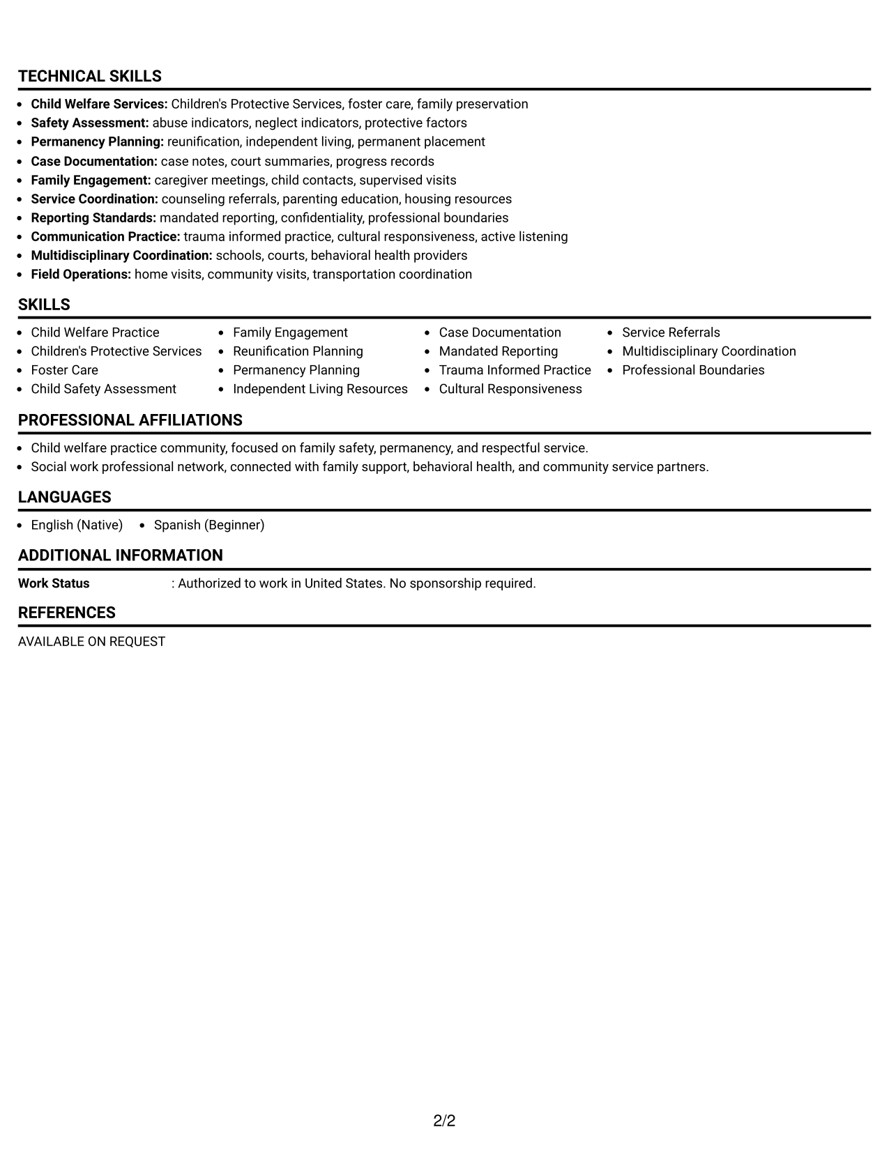 Resume Example Page 2