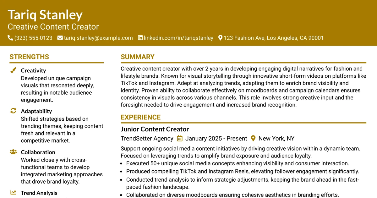 33 Creative Content Creator Resume Templates with Example 2026 (ATS-Optimized)