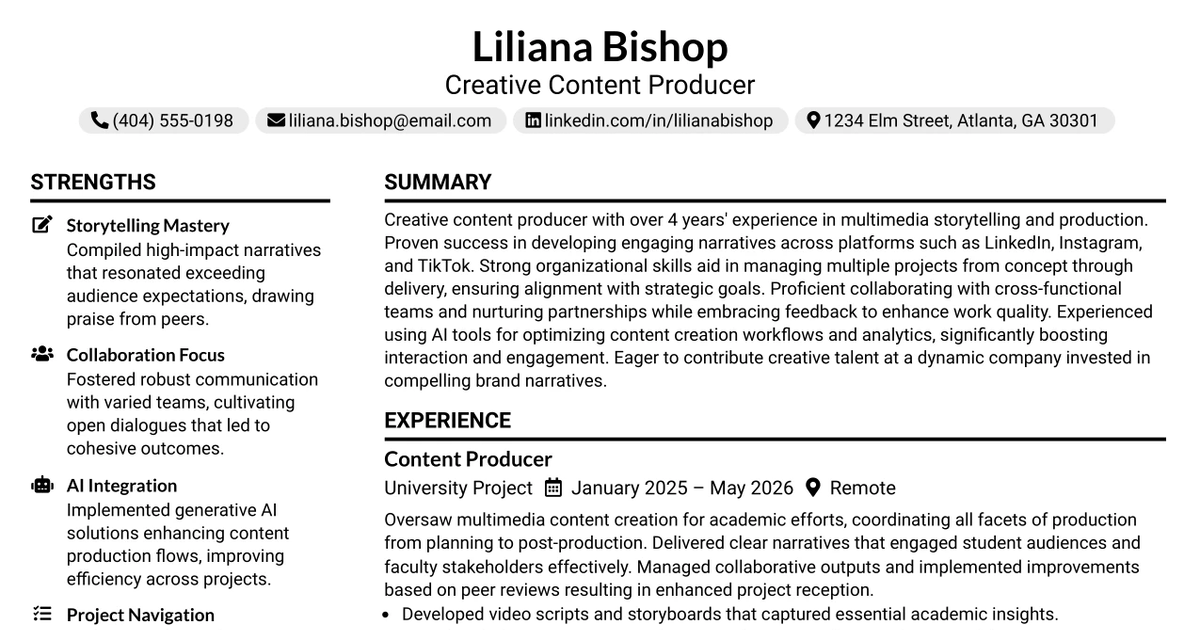 33 Creative Content Producer Resume Templates with Example 2026 (ATS-Optimized)