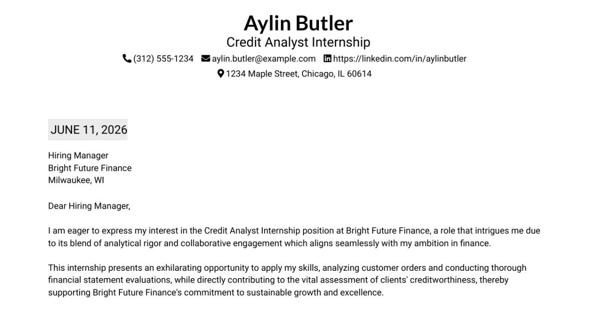 30+ Credit Analyst Internship Cover Letter Templates with Example 2026