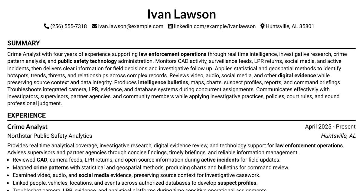 7 Crime Analyst Resume Templates with Example