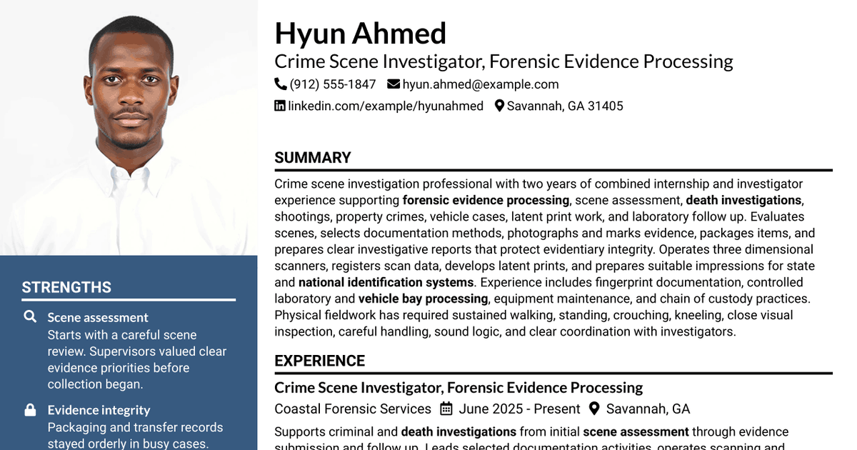 7 Crime Scene Investigator - Forensic Evidence Processing Resume Templates with Example