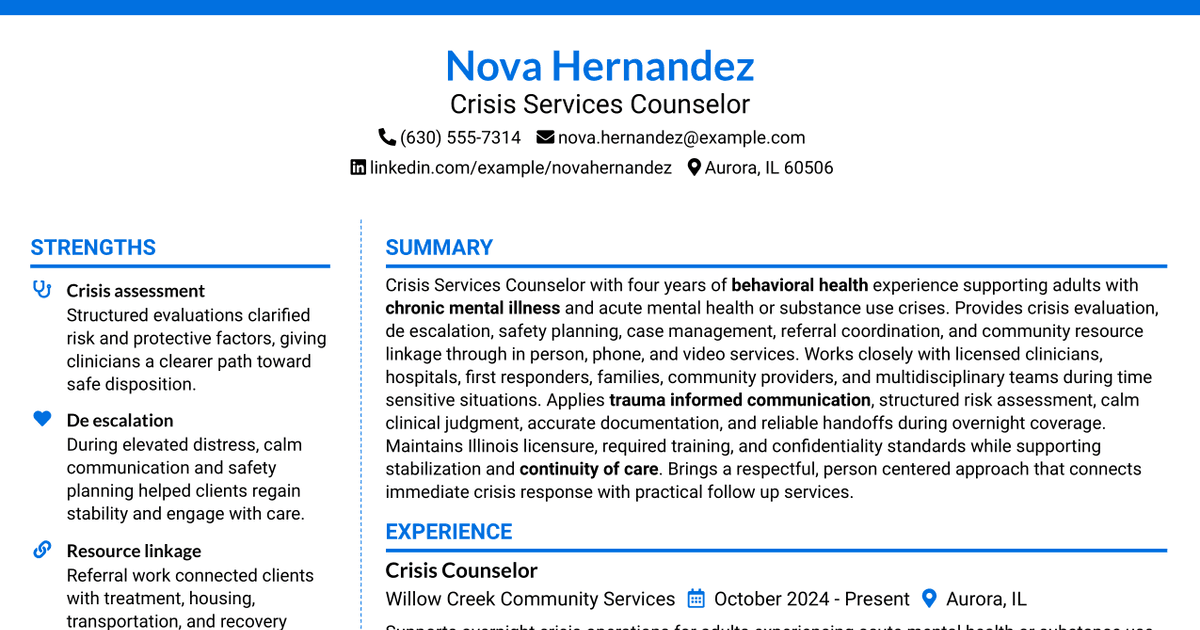 7 Crisis Services Counselor Resume Templates with Example