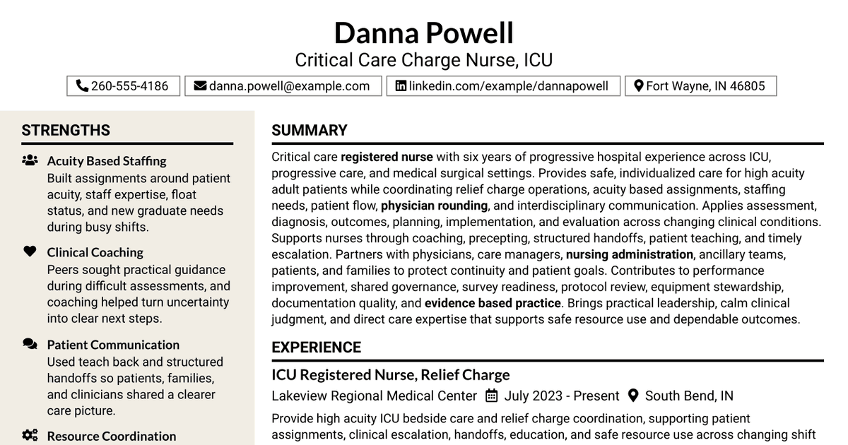 7 Critical Care Charge Nurse (RN) - ICU Resume Templates with Example