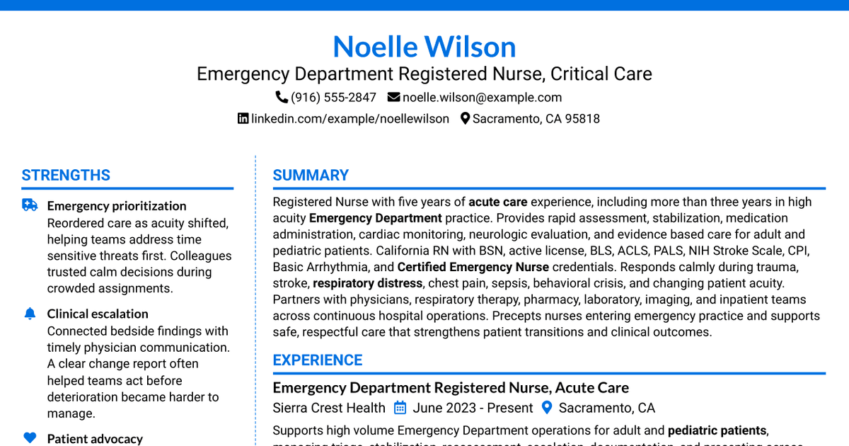 7 Critical Care RN/Critical Care RN Trainee - Emergency Department Resume Templates with Example