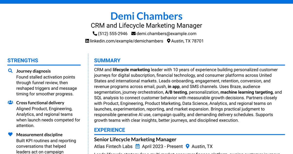 7 CRM and Lifecycle Manager II Resume Templates with Example