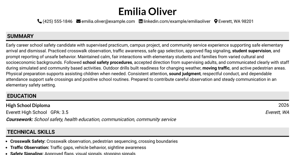 7 Crossing Guard - Elementary School Safety Resume Templates with Example