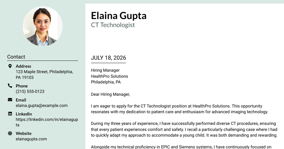 30+ CT Technologist Cover Letter Templates with Example 2026