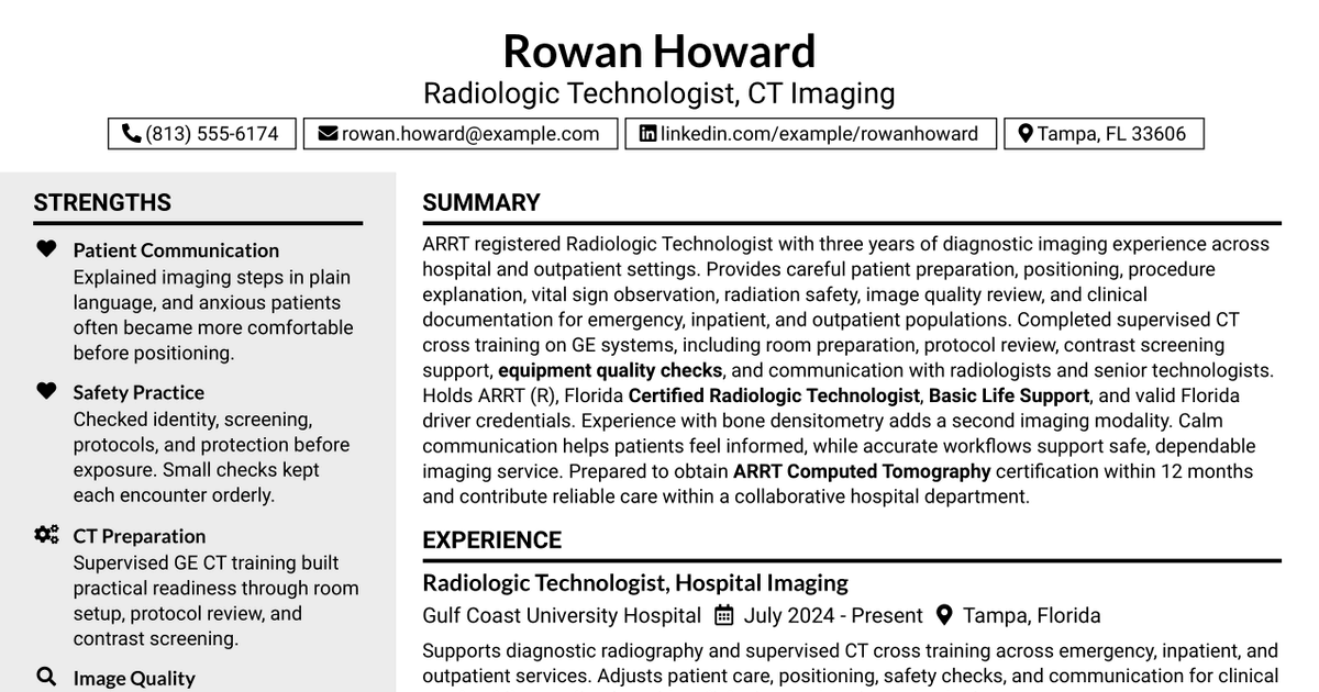 7 CT Technologist - CT Scan Department Resume Templates with Example