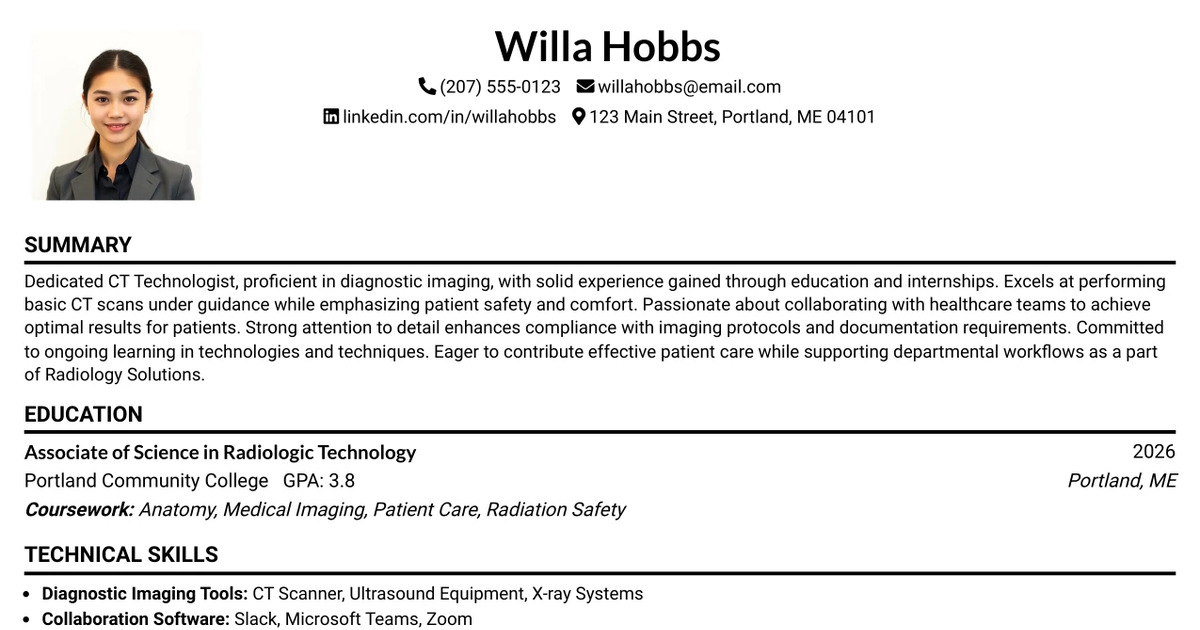33 CT Technologist I Resume Templates with Example 2026 (ATS-Optimized)
