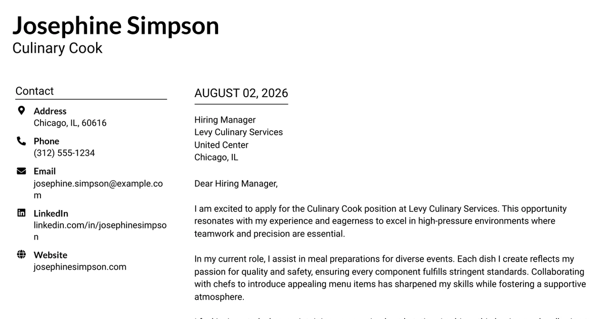 30+ Culinary Cook Cover Letter Templates with Example 2026